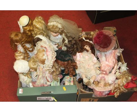 Two boxes of dolls, to include bisque headed examples 