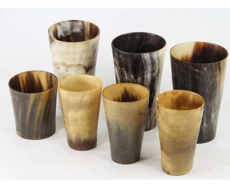 Seven various horn beakers, the largest h.15cm