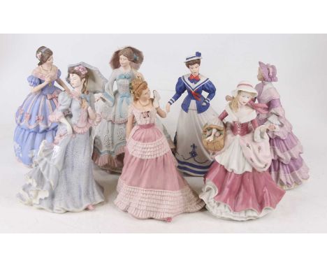 A collection of seven bisque porcelain figures of ladies to include Wedgwood figure commissioned by Spink, being the Royal Fl