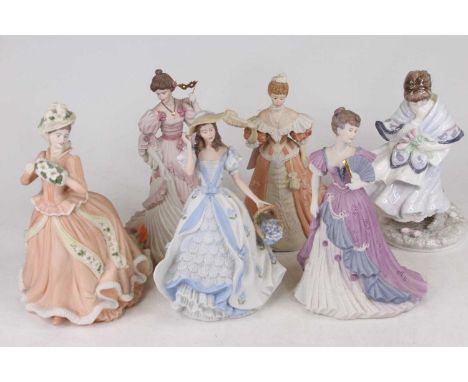 A collection of six porcelain figures to include Wedgwood bisque porcelain figure of a lady commissioned by Spink being the R