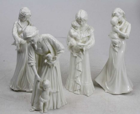 A set of four Royal Worcester figures 'First Steps', 'First Kiss', 'Once Upon a Time', and 'Sweet Dreams', largest height 21c