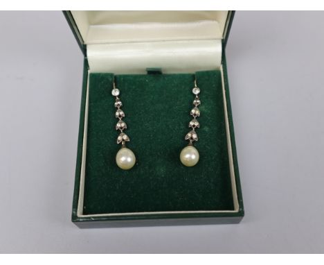Pair of Edwardian pearl drop earrings with gold wires 