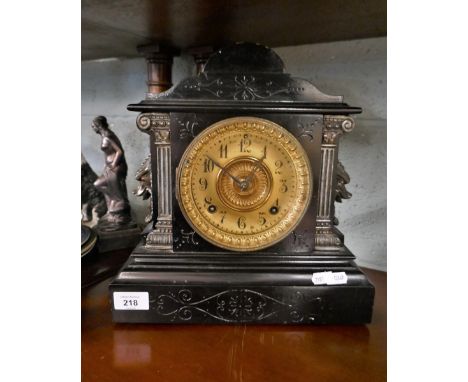Ansonia mantle clock with gold bezel glass face 
