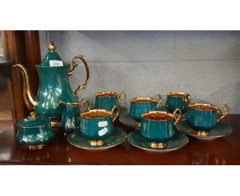 Decorative green &amp; gilt tea service 