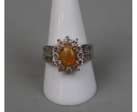 Ladies Ethiopian wello orange opal dress ring on silver - Size R 
