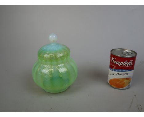 Vintage Vaseline glass pot &amp; lid - Approx height: 15.5cm 