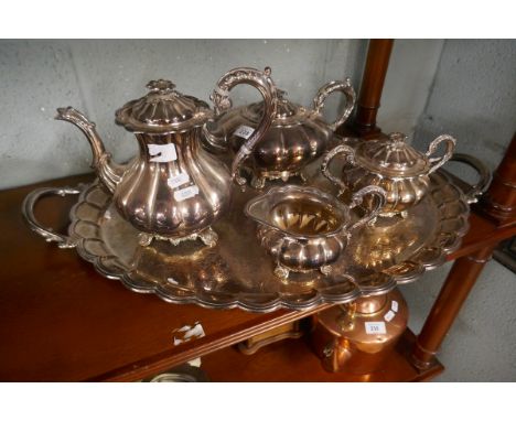 Mappin &amp; Webb tea service with silver plate tray 