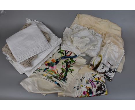 3 Oriental silks together with vintage lace and christening gowns 