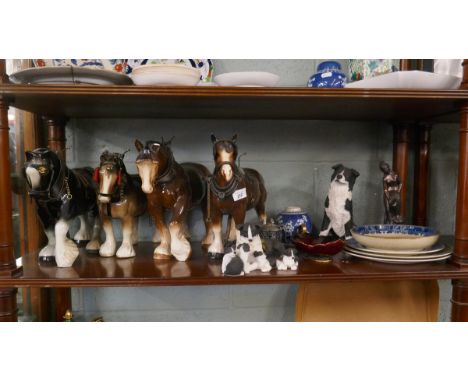 4 ceramic shire horses together with a collection of china to include Carlton ware 