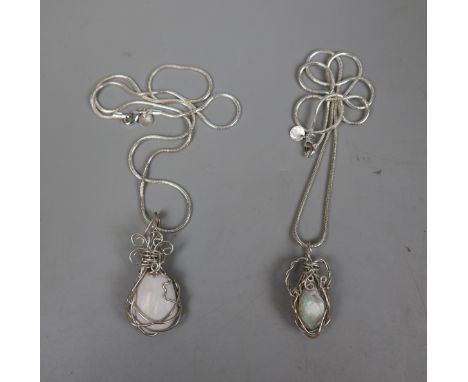 2 Australian Lightning Ridge opal silver necklaces 