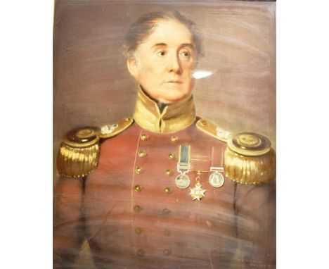 A 19TH CENTURY GILT GESSO FRAMED PORTRAIT  of a military gentleman, 101cm x 65cm overall Condition Report : some losses to ge