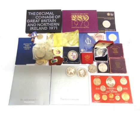 COINS - GREAT BRITAIN, ASSORTED  comprising two Millennium five pounds, 2000, each in card wallet of issue; Queen's Diamond J