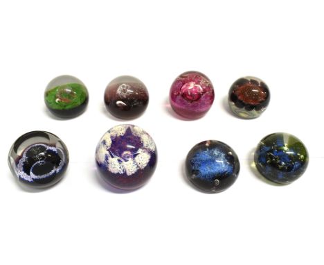 EIGHT CAITHNESS GLASS PAPERWEIGHTS:  'Air' numbered 668/1000, 'Fire' numbered 668/1000, 'Earth' numbered 669/1000, 'Water' nu
