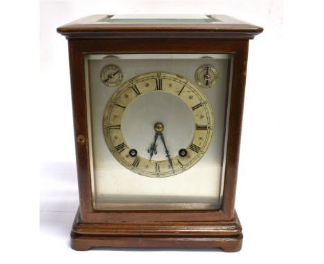 AN EDWARDIAN MAHOGANY CASED FOUR GLASS BRACKET CLOCK  the Swiss 8-day movement striking on two coiled gongs, stamped 'W &amp;
