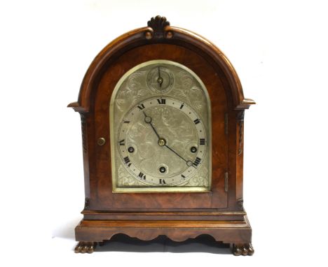 A BURR WALNUT CASED MANTLE CLOCK  with 8-day Westminster chime movement, 25cm wide 33cm high Condition Report : good conditio