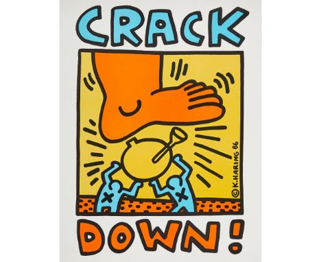 KEITH HARING (AMERICAN 1958-1990) CRACK DOWN - 1986 Off-set lithograph, signed and dated in plate(the sheet 56cm x 43cm (22in
