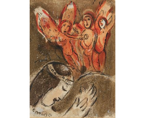 § MARC CHAGALL (RUSSIAN/FRENCH 1887-1985) SARAH AND THE THREE ANGELS - 'FROM 'DRAWINGS FOR THE Lithograph, ed. 6500, publishe
