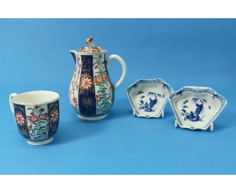 A Worcester first period Sparrow-beak Jug, c.1775, finely decorated in the Imari style with wide bands of Kakiemon flowers be