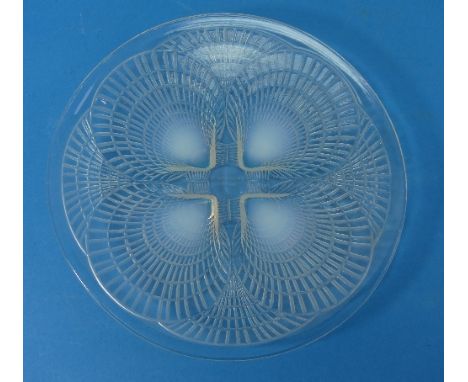 A René Lalique 'Coquille' pattern opalescent Plate, No 3012, stencilled 'R Lalique France' to the reverse, 7?in (20cm) diamet