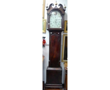 A Georgian mahogany 8-day Longcase Clock, signed Alex Moffat, Musselburgh, the arched painted dial with black Roman and Arabi