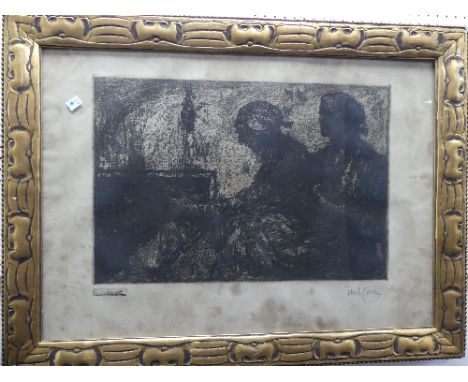 Emil Karl Zoir, (Swedish 1867-1936)  two mono-chrome dry point etchings, one Fishermen in a Boat close to Huts, 18½in x24in (