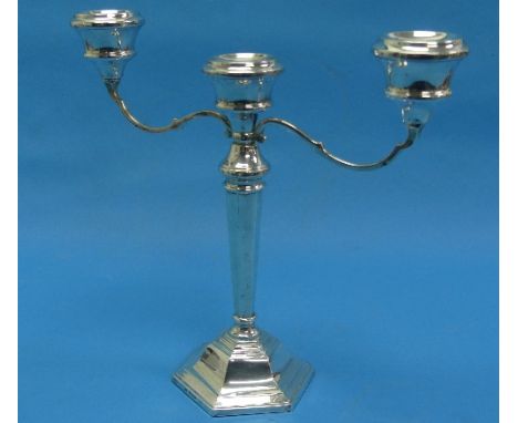 An Elizabeth II silver Candelabra, by Sanders &amp; Mackenzie, hallmarked Birmingham, 1973, of hexagonal form with stepped ba