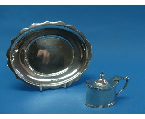 A Victorian silver Mustard Pot, by Haseler Brothers, hallmarked London, 1893, of plain oval form with blue glass liner, toget