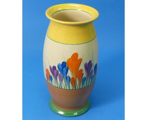 A Clarice Cliff Bizarre 'Crocus' pattern Vase, shape no.264, black printed marks to base, 8in (20.25cm) high. 