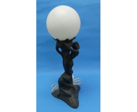 Alice Nordin (Swedish, 1871-1948), an Art Nouveau "Night and Morning" patinated bronze table lamp modelled as a naked couple 