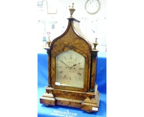 A Victorian burr walnut Bracket Clock, by Brugger &amp; Straub, London, the eight-day duration, double-fusee movement with an