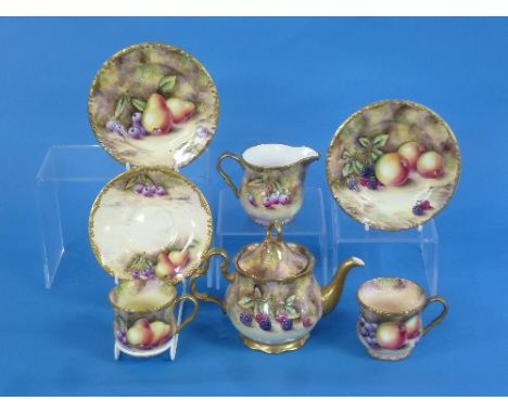 David R. Bowkett, ten pieces of bone china, each signed by David R. Bowkett (ex Royal Worcester), painted with fruit, compris