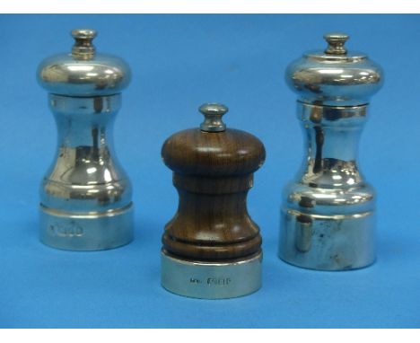 A contemporary silver Salt Mill, by M C Hersey &amp; Son Ltd., hallmarked London, 1987, with 'Peter Piper' mechanism, 4in (10