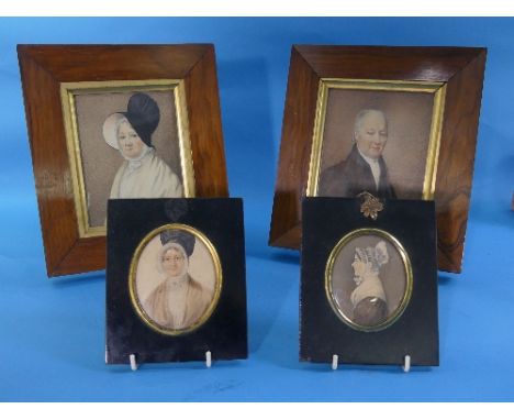 A pair of 19th century miniature portraits, of James Busvine (1774-1856) and Elizabeth Busvine, neé Cuming (1779-1851), water