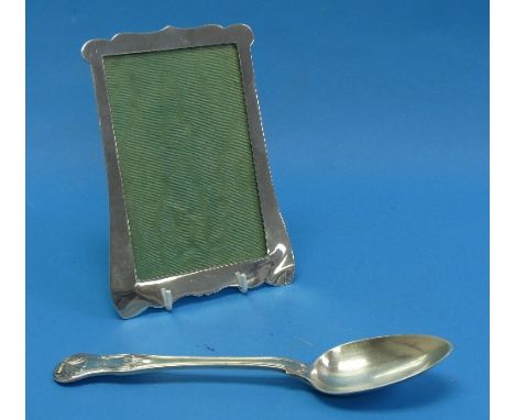 A silver mounted Photograph Frame, hallmarked Birmingham 1911, easel reverse missing, together with a George III silver Kings