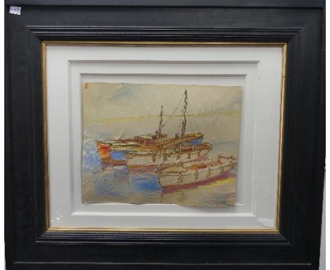 • Robert O 'Lenkiewicz [1941-2002], Fowey Trawlers signed and dated R.Lenkiewicz '70 bottom right 28 x 36cm