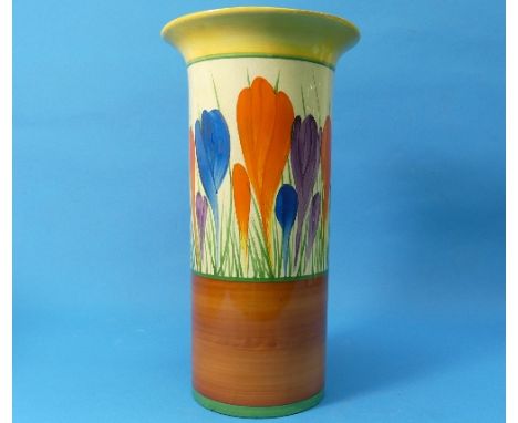 A Clarice Cliff Bizarre 'Crocus' pattern Vase, shape no.194, black printed marks to base, "Crocus" in green, 11¼in (28.5cm) h