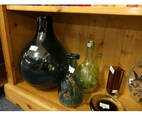 A small quantity of Glassware, including two vintage bottles (one originally for ginger wine) the other with an interesting c