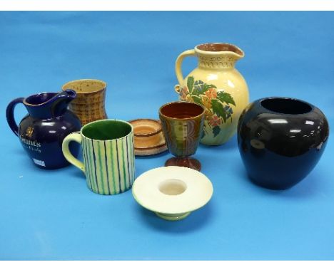 A small quantity of North Devon Studio Pottery, comprising a large T. Colwill (Terry Colwill of Barnstable Pottery) Jug in ye