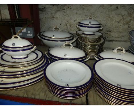 An extensive Royal Worcester blue and gold Dinner Service, all stamped with the initial 'B', comprising several graduated mea