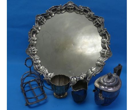 A large quantity of Silver Plate, including two handled tray, salver, tea sets, tea caddy, wine funnel, cased flatware, toast