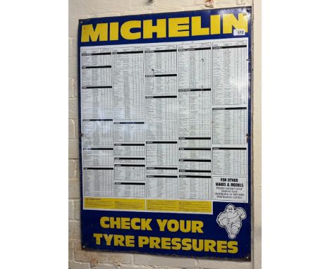 A Michelin metal tyre pressure sign, a Kismet pressure gauge, and a brass pump section (3)  Please see our terms and conditio