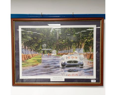 A John Saunders signed limited edition print, Stirling Silver Reflections, 305/350, and a Alfredo De La Maria print Dicing at
