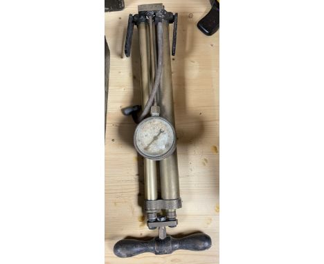 An MOD issue tyre pump, a fuel can, and a Kismet Duplex foot pump, boxed (3)  Please see our terms and conditions in relation