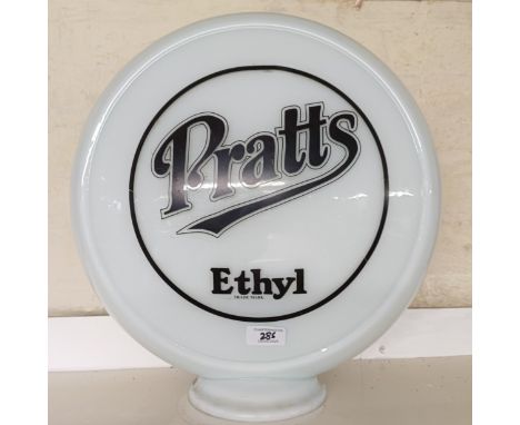 A reproduction Pratts glass pump globe, 39 cm high Please see our terms and conditions in relation to collectionLarge chip to