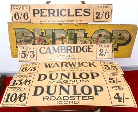 A Dunlop cardboard tyre advert, 27 x 92 cm, and five other Dunlop cardboard adverts, 12.5 x 70.5 cm (6) Please see our terms 