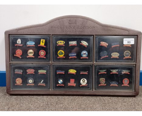 A 3M Exclusive Edition 1900-2000 enamel badge collection, including Bugatti, March and others, cased, 50 cm wide  Please see 