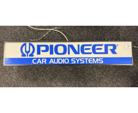 A Pioneer Car Audio Systems hanging showroom light box, 105.5 cm wide