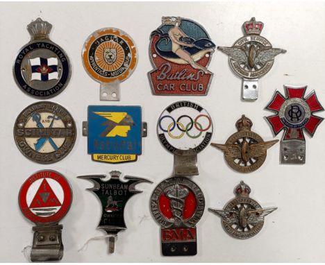A group of car badges, including British Olympic Association, National Mercury Club and others  Please see our terms and cond