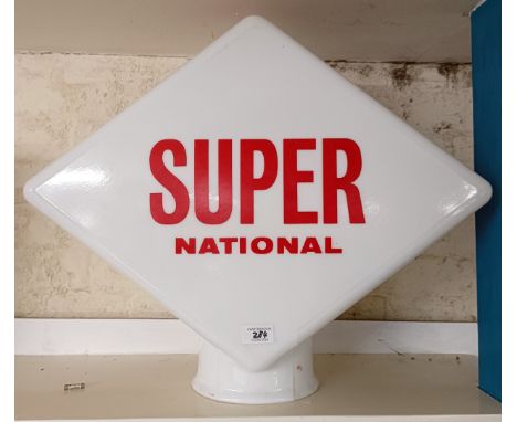 A Super National lozenge shaped glass pump globe, 47 cm high Please see our terms and conditions in relation to collectionMar