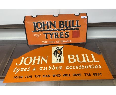 A John Bull Tyres metal stand, 44 cm wide, and a John Bull plaque, 56 cm wide  Please see our terms and conditions in relatio